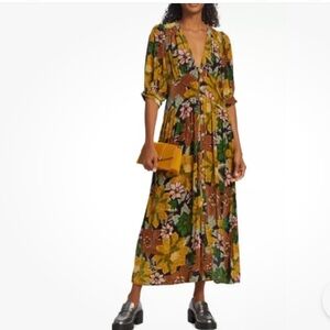 *Altered* Farm Rio Velvet Black Garden Dress, floral dress, S